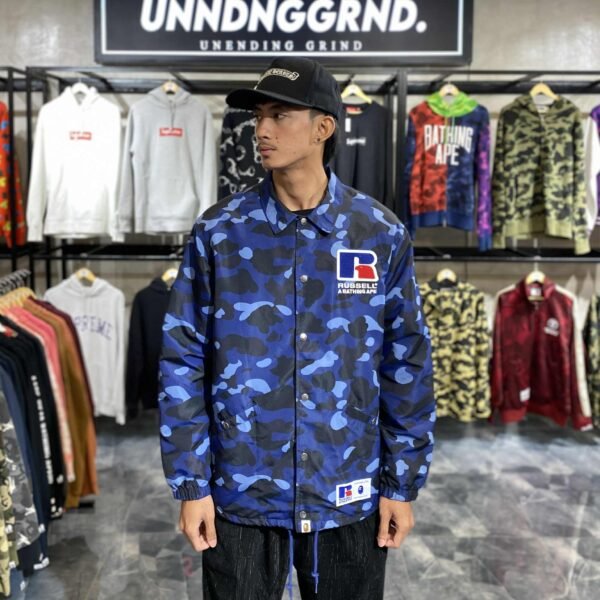 BAPE RUSSELL Blue Camo Coach Jacket (Large) - SOLD
