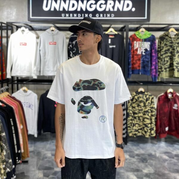 BRANDNEW BAPE Ape Face Green Camo White Tee (XL) – SOLD