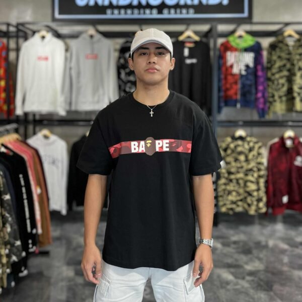 BAPE Spell Line Red Camo Black Tee (Large) - SOLD