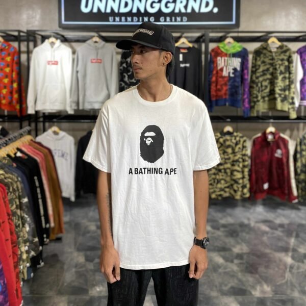 BAPE Head Embroidered Script White Tee (2XL) - SOLD
