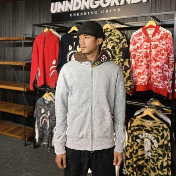 BAPE Face Gray Full Zip Hoodie (Large) - SOLD