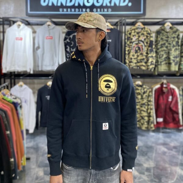 AAPE Universe Gold Black Zip Up Hoodie (Large) – SOLD