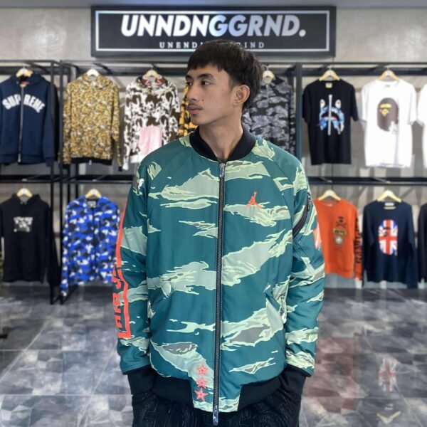 JORDAN Green Camo Puffer Bomber (Large) - SOLD