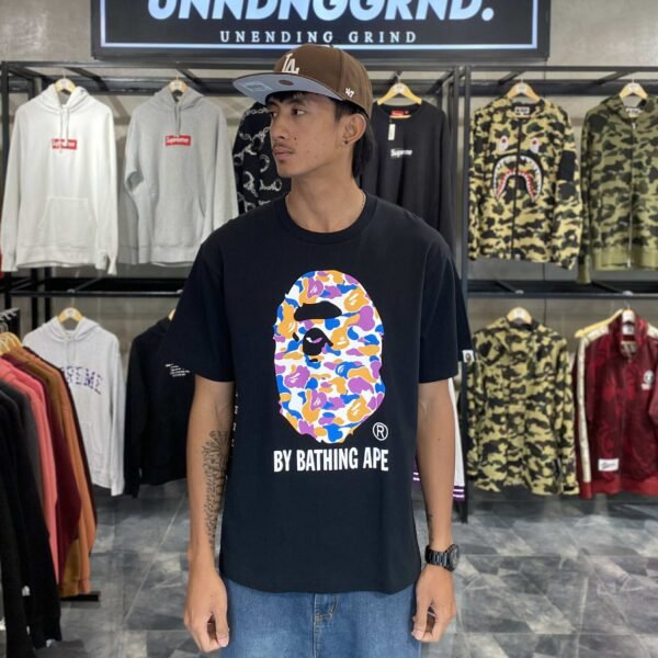 BRANDNEW BAPE Multi Camo Big Ape Head Black Tee (Large) - SOLD