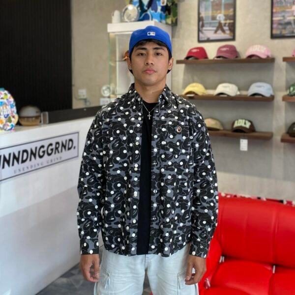 BAPE One Point Logo AOP Black Long Sleeves Polo