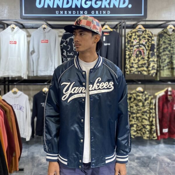 MLB Yankees Silk Blue Varsity Jacket (XL)