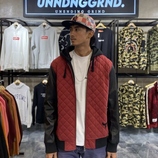 NBA Hornets Varsity Leather Sleeves Jacket W/ Hood (XL)