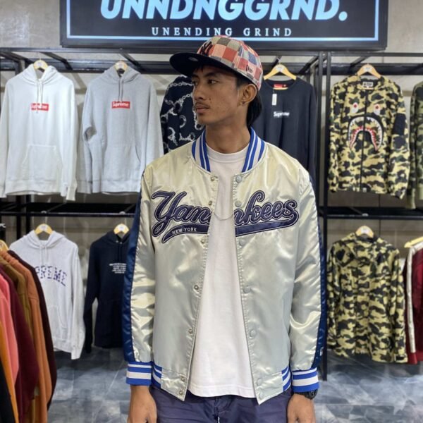 MLB Yankees White Silk Varsity Jacket (Medium)