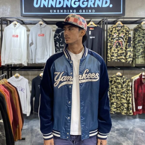 MLB Yankees Silk 2Toned Blue Varsity Jacket (XL)