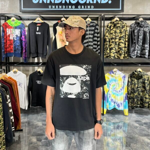 AAPE Moon Face Silver Camo Black Tee (Large) - SOLD