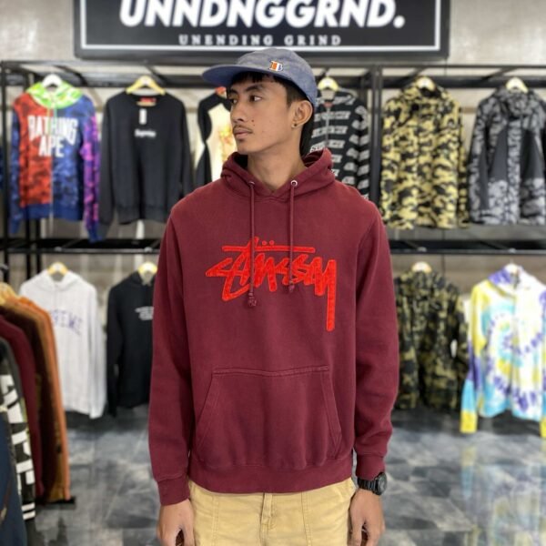 STUSSY Velvet Stock Maroon Hoodie (Medium) - SOLD
