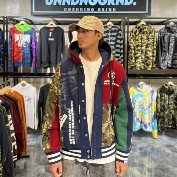 BRANDNEW AAPE Unvs Splice Multi-Color Varsity W/ Hood (Large) - SOLD