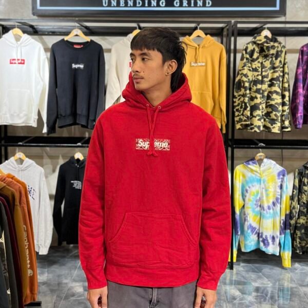 SUPREME FW19 Red Bandana Box Logo Hoodie (Medium) - SOLD