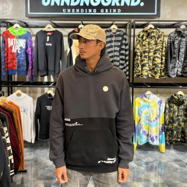 BRANDNEW AAPE Moonface Patched Panelled Black/Gray Hoodie (XL) - SOLD