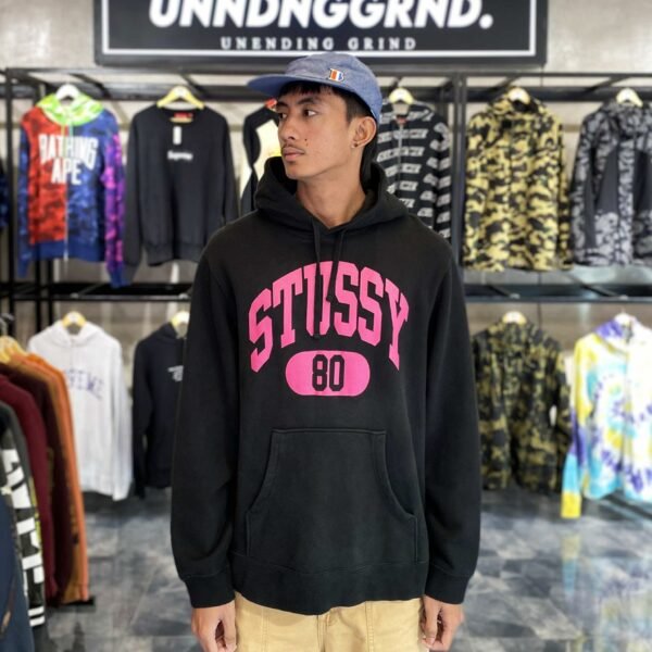 STUSSY Spellout 80 Pink Black Hoodie (XL) - SOLD