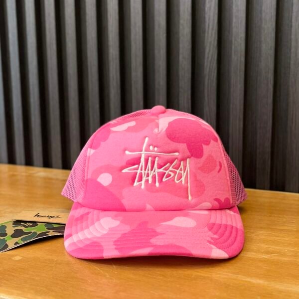 BRANDNEW BAPE x STUSSY PINK CAMO TRUCKER CAP - SOLD