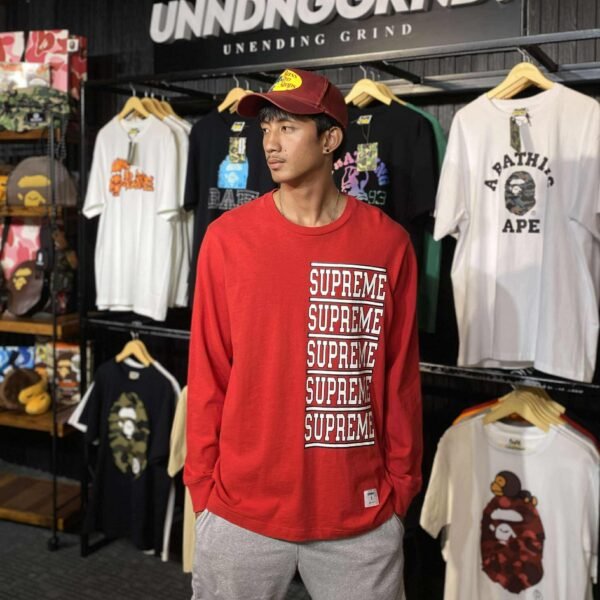 SUPREME Stacked Red Long Sleeve Tee (Large)