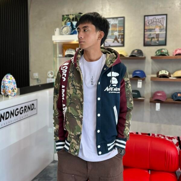 AAPE Green Camo Maroon Varsity Jacket W/ Hood (Large) - SOLD