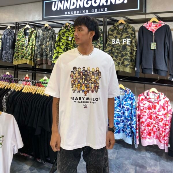 BRANDNEW BAPE BABY MILO x WWE Wrestlers Relaxed Fit White Tee (2XL)