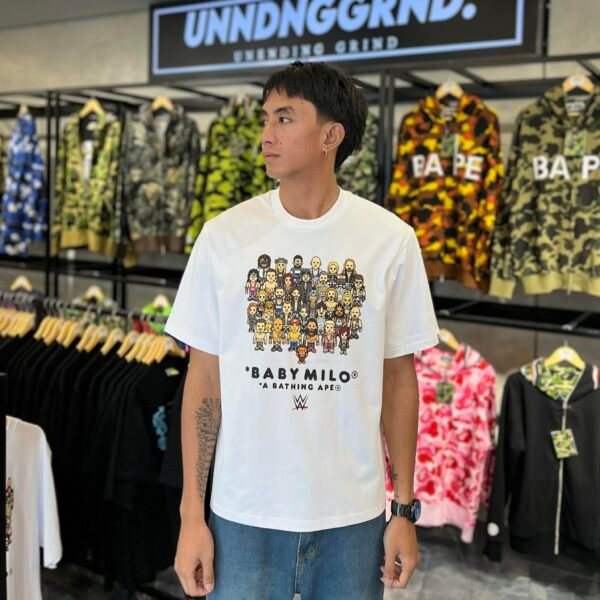 BRANDNEW BAPE BABY MILO x WWE Wrestlers Relaxed Fit White Tee (Small)