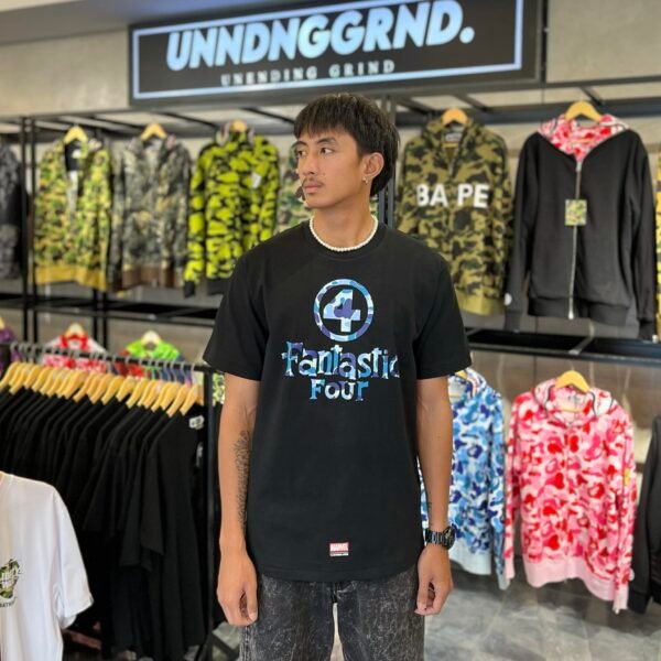 BRANDNEW BAPE x MARVEL F4 Blue Camo Black Tee (Large)