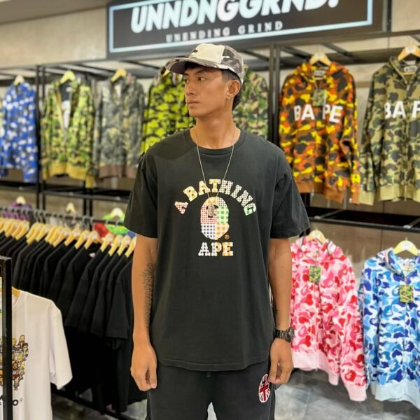 BAPE College Logo Checkered Black Tee (2XL)