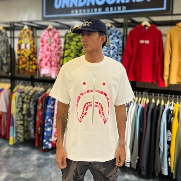 BRANDNEW BAPE Pink Shark White Tee (XL)