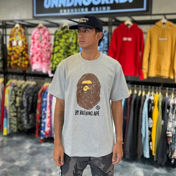 BRANDNEW BAPE Big Head Hand Draw Pattern Gray Tee (XL)