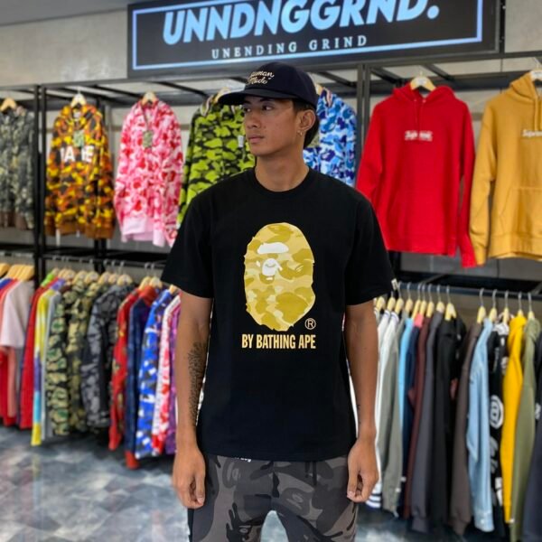 BRANDNEW BAPE Big Head Yellow Camo Black Tee (Large) - SOLD
