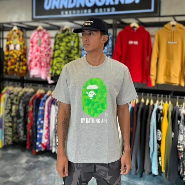 BRANDNEW BAPE Green Ink Camo Big Head Gray Tee (Large) - SOLD