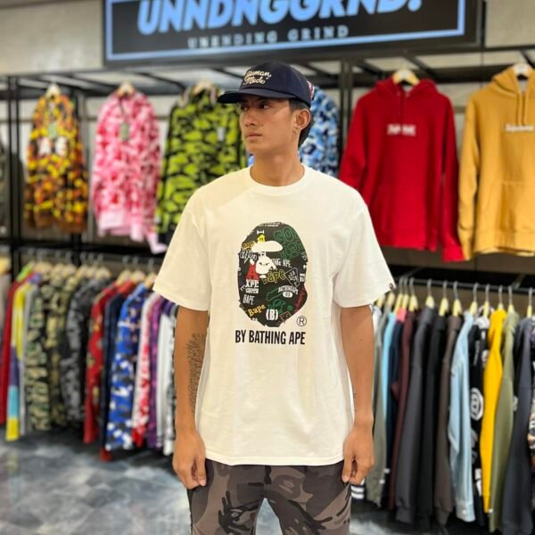 BRANDNEW BAPE Big Head Hand Draw Pattern White Tee (XL)