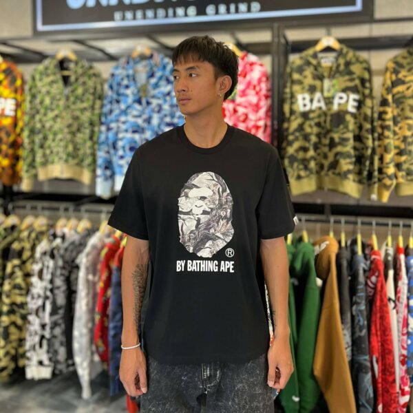 BRANDNEW BAPE Tree Edge Camo Head Black Relaxed Fit Tee (Medium)