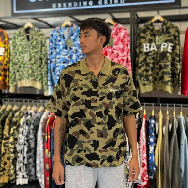 BRANDNEW BAPE 1st Camo Jacquard Logo Green Polo Shirt (Medium)