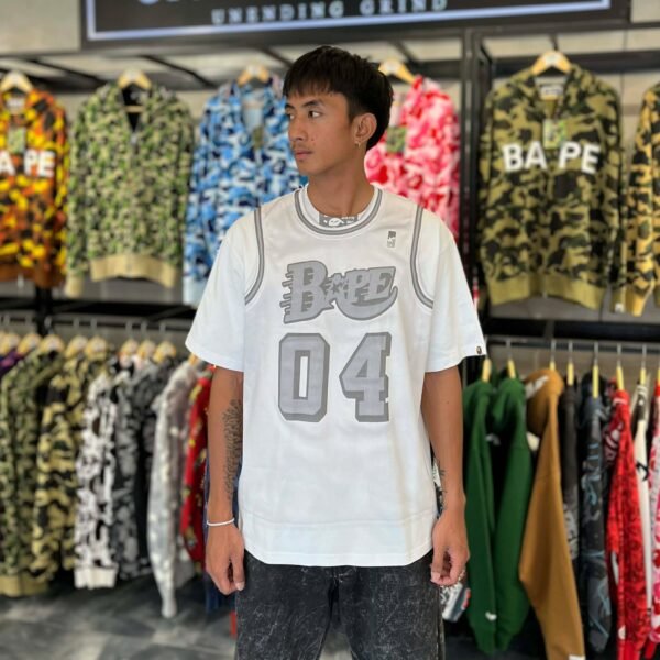 BRANDNEW BAPE Fake Print Jersey Relaxed Fit White Tee (Large) - SOLD