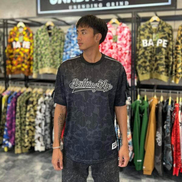 BRANDNEW BAPE Camo Stripe Baseball Logo Black Jersey (Large) - SOLD