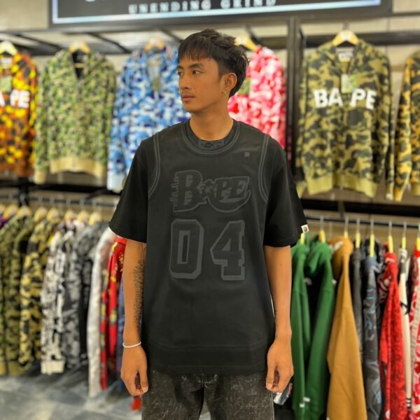 BRANDNEW BAPE Fake Print Jersey Relaxed Fit Black Tee (Large) - SOLD