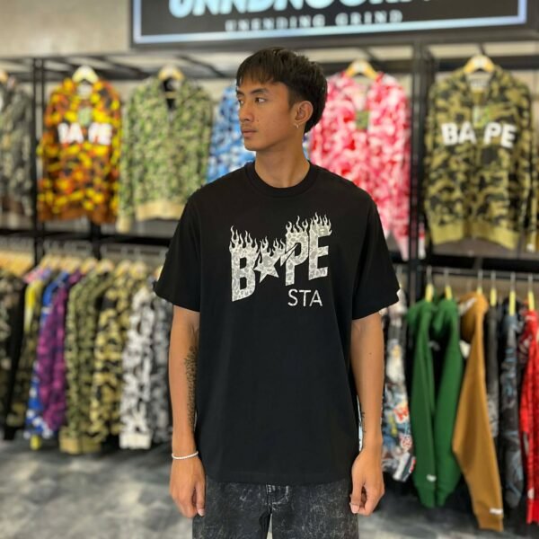 BRANDNEW BAPE STA Leopard Pattern Relaxed Fit Black Tee (Medium)
