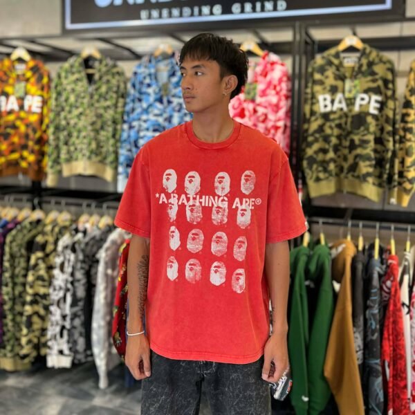 BRANDNEW BAPE Garment Dye Logo Relaxed Fit Red Tee (Large) - SOLD
