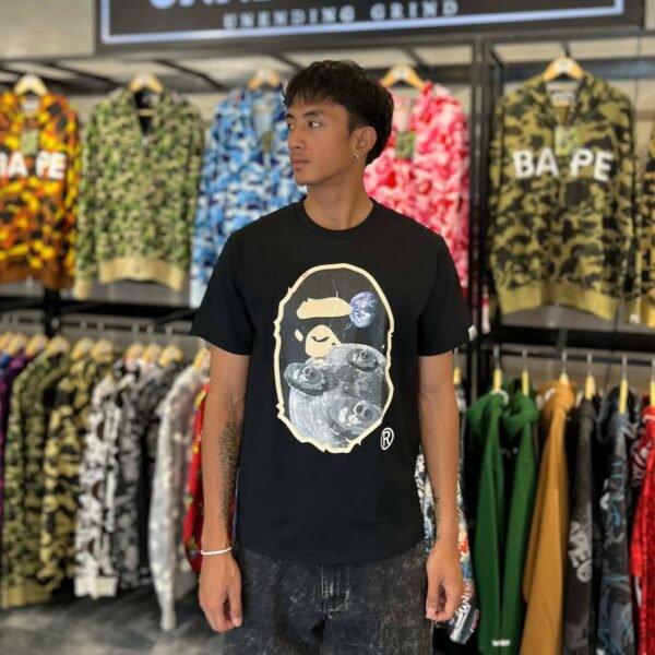 BRANDNEW BAPE Moon Ape Head Old Photo Black Tee (Medium)