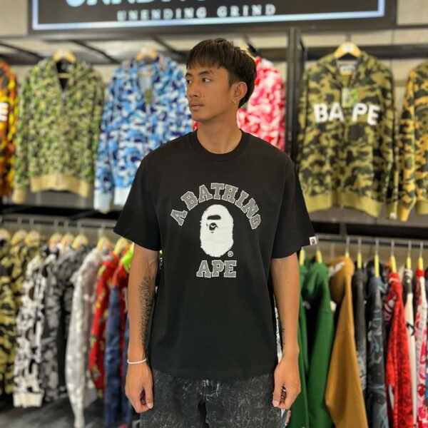 BRANDNEW BAPE Hand Drawn College Logo Relaxed Fit Black Tee (Medium)