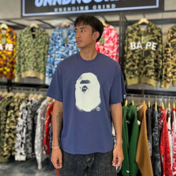 BRANDNEW BAPE Spray Print Relaxed Fit Navy Tee (Medium) - SOLD