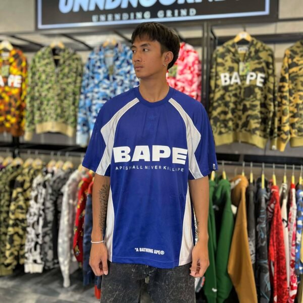 BRANDNEW BAPE Solid Camo Jacquard Multilogo Blue Football Jersey (Large)