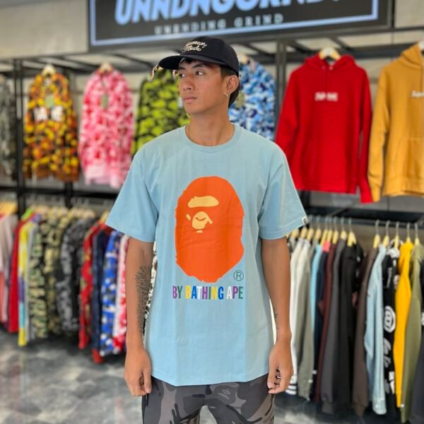 BRANDNEW BAPE Orange Big Head Sky Blue Tee (XL)