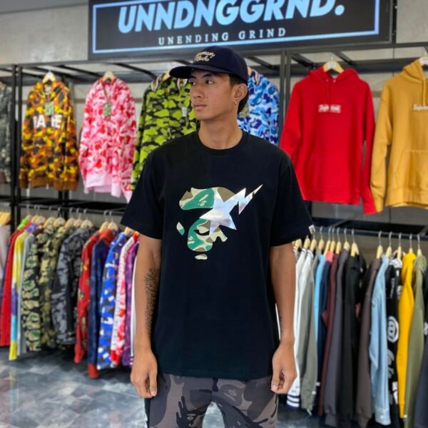 BRANDNEW BAPESTA Liquid Camo Ape Face Black Tee (XL) - SOLD