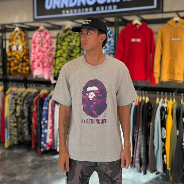 BRANDNEW BAPE Big Head Purple Camo Gray Tee (XL)