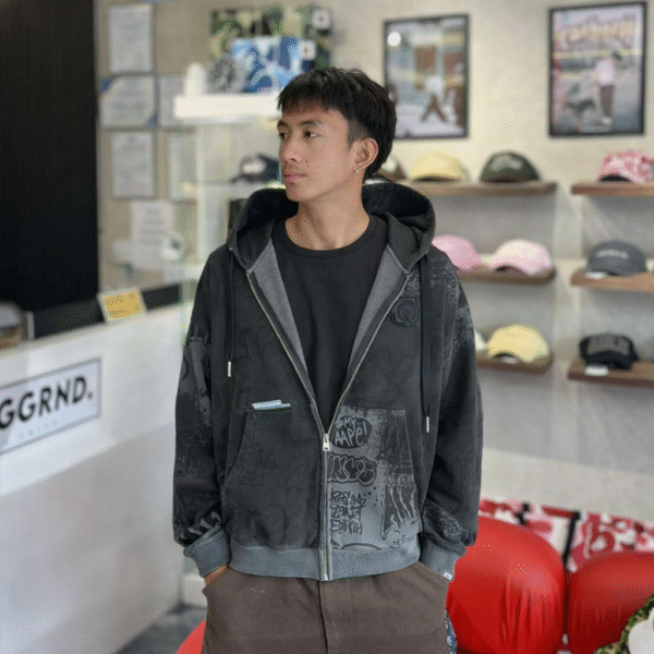 BRANDNEW AAPE Graffiti Print Black Zip Up W/ Hood (Medium)