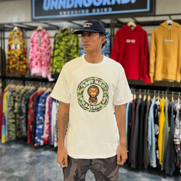 BRANDNEW BAPE Baby Milo Green Camo Busy Works White Tee (XL)