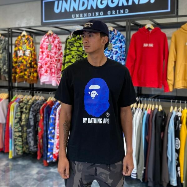 BRANDNEW BAPE Blue Ink Camo Big Head Black Tee (Large) - SOLD