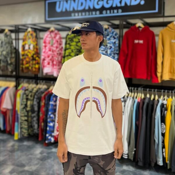 BRANDNEW BAPE Brown/Blue Shark White Tee (XL)