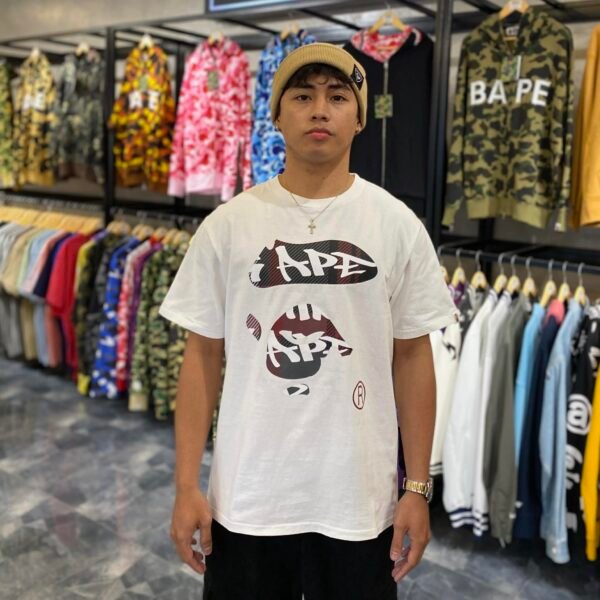 BAPE Graffiti Check Big Ape Head White Tee (Medium)